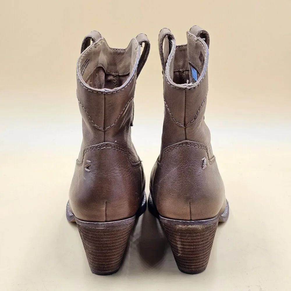 New Womens Zodiac Roslyn Brown Leather Western Ankle Cowboy Boots Size 8.5 M